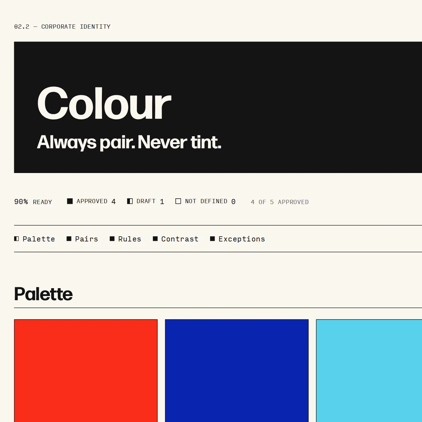 The colour page: the palette, its pairs and rules